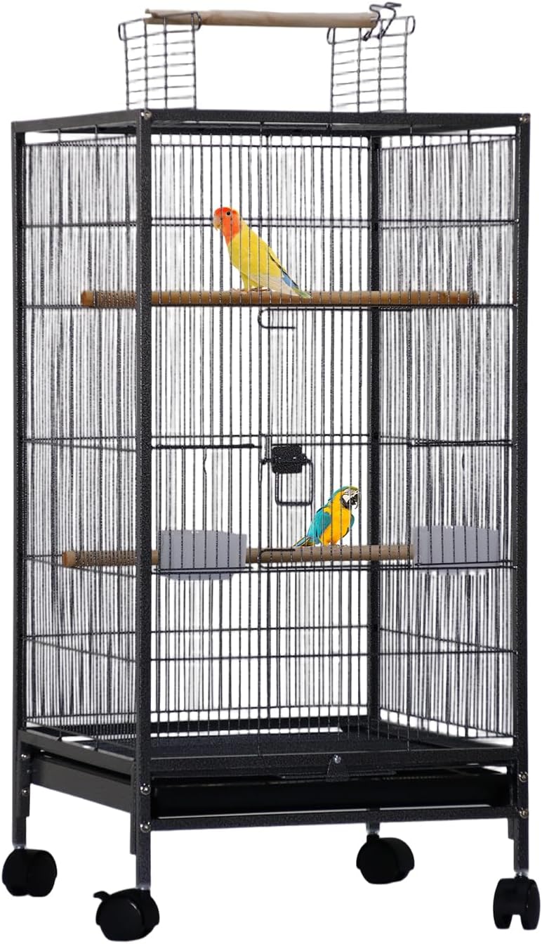 Wrought Iron Bird Cage With Rolling Stand Open Top Tray