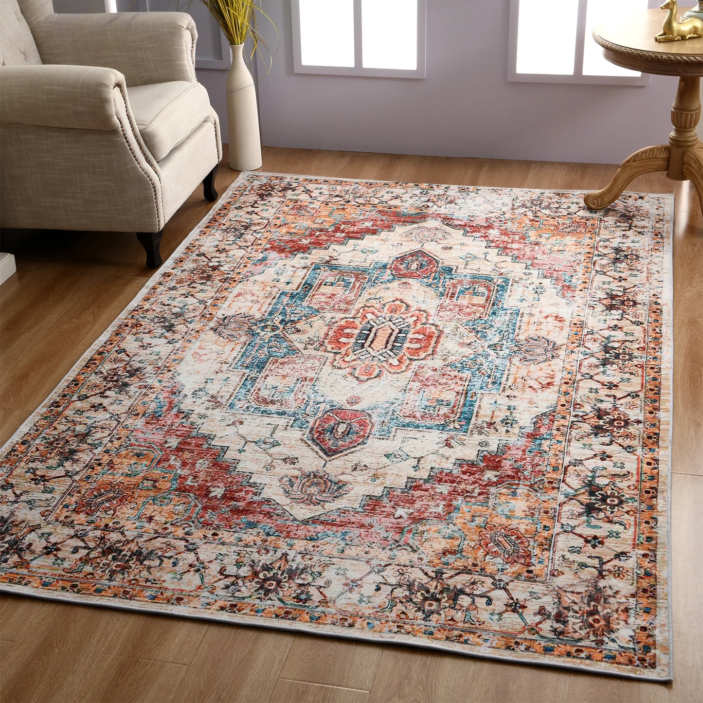 Boho Vintage Washable Non-Slip Soft Accent Bedroom Rug