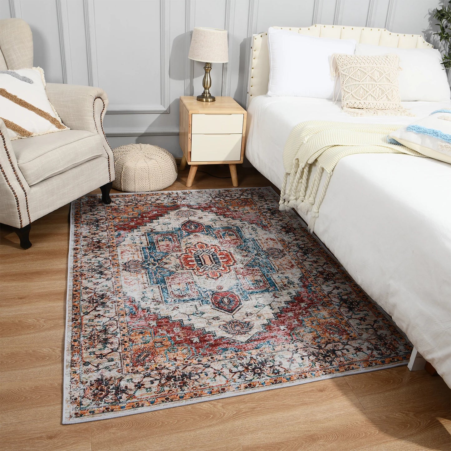 Boho Vintage Washable Non-Slip Soft Accent Bedroom Rug