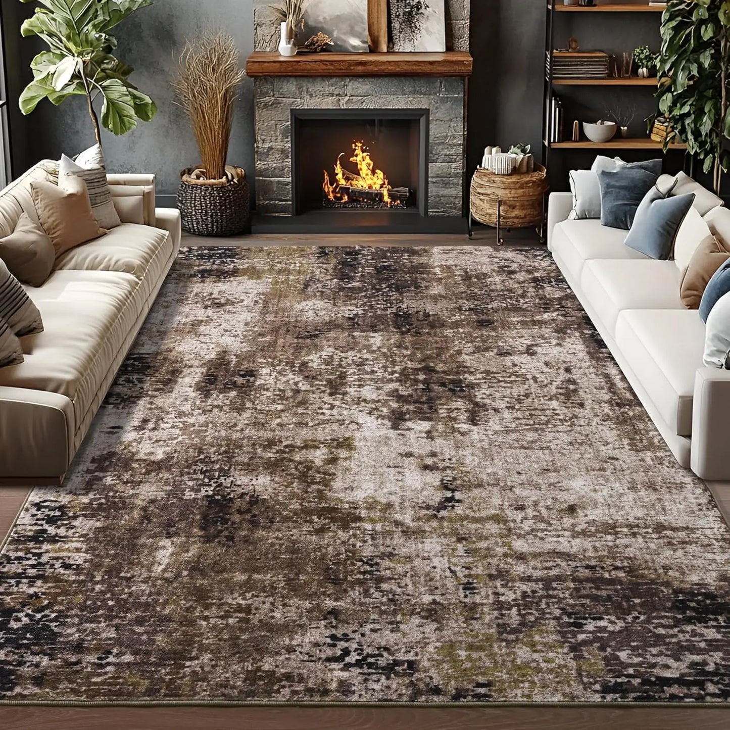 Modern Abstract Soft Non Slip Machine Washable Area Rug