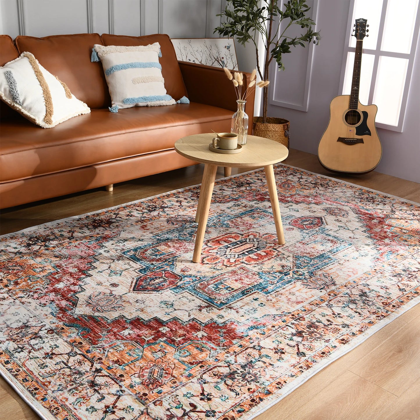 Boho Vintage Washable Non-Slip Soft Accent Bedroom Rug