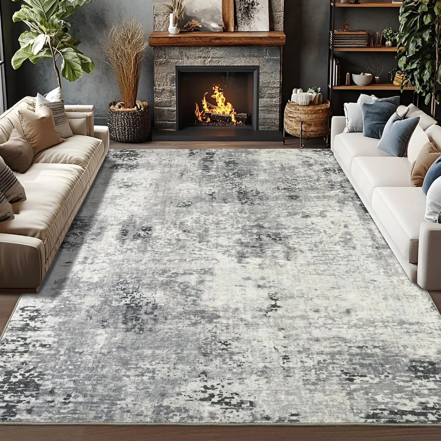 Modern Abstract Soft Non Slip Machine Washable Area Rug