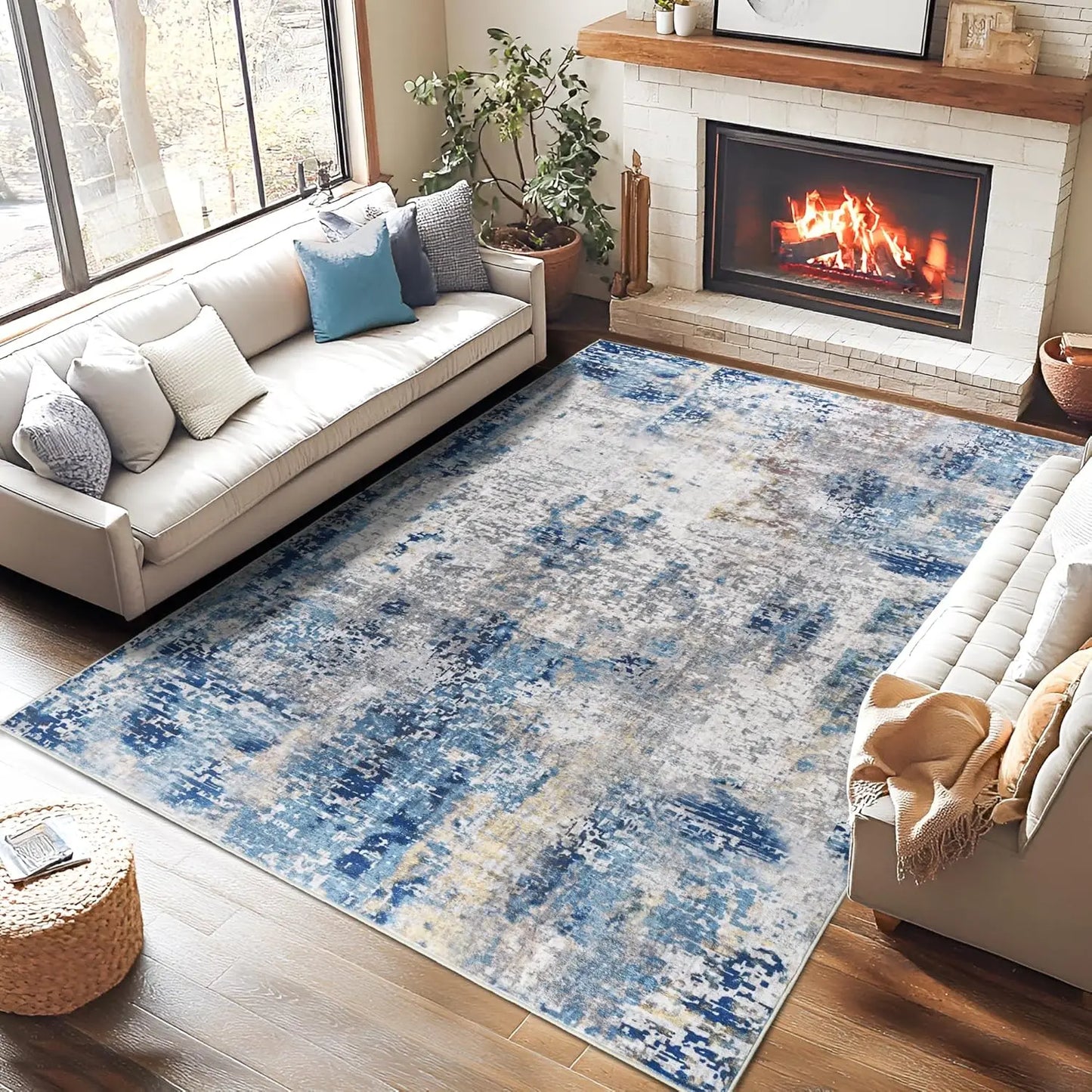 Modern Abstract Soft Non Slip Machine Washable Area Rug