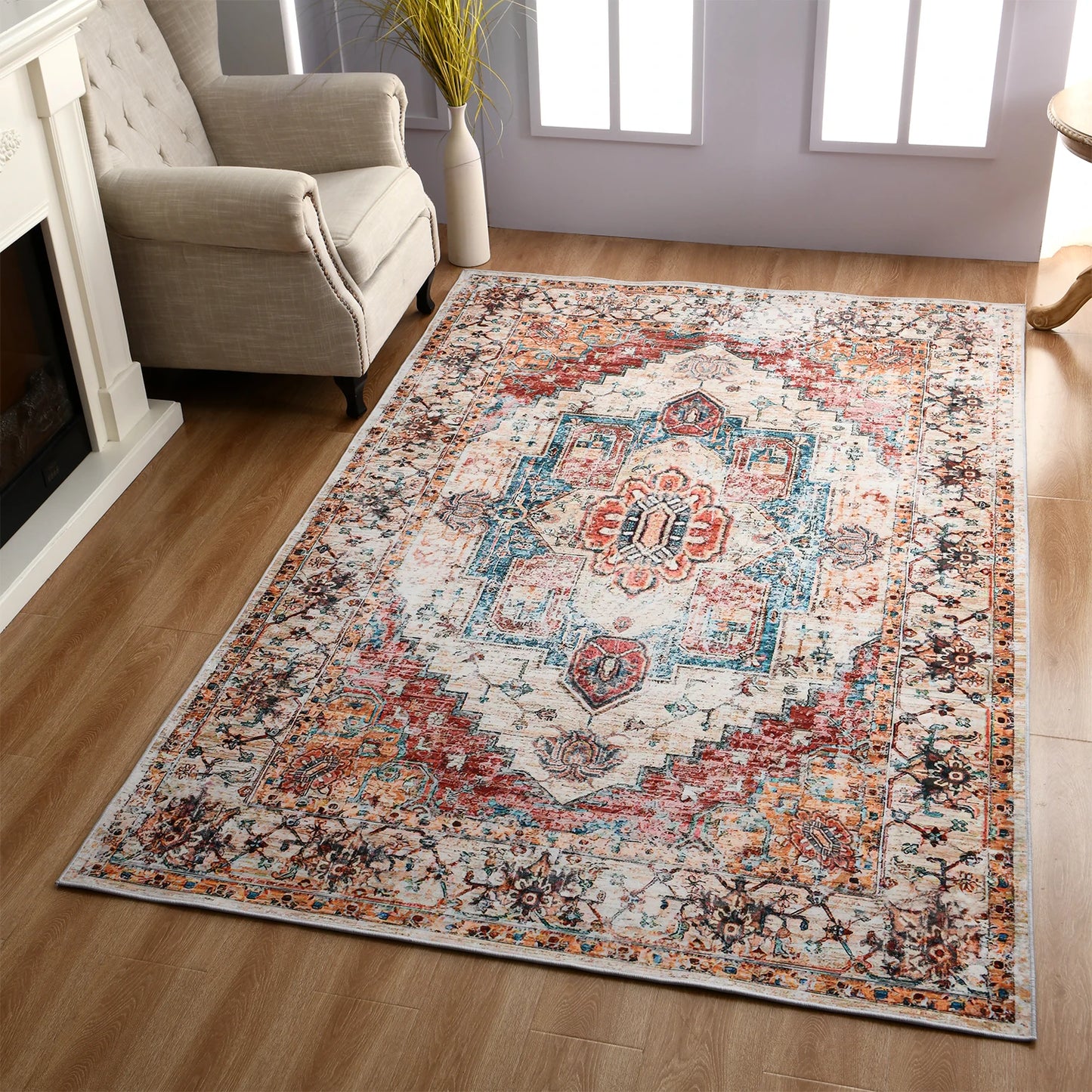 Boho Vintage Washable Non-Slip Soft Accent Bedroom Rug