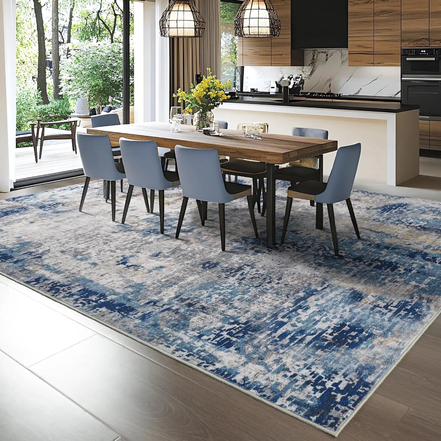 Modern Abstract Soft Non Slip Machine Washable Area Rug