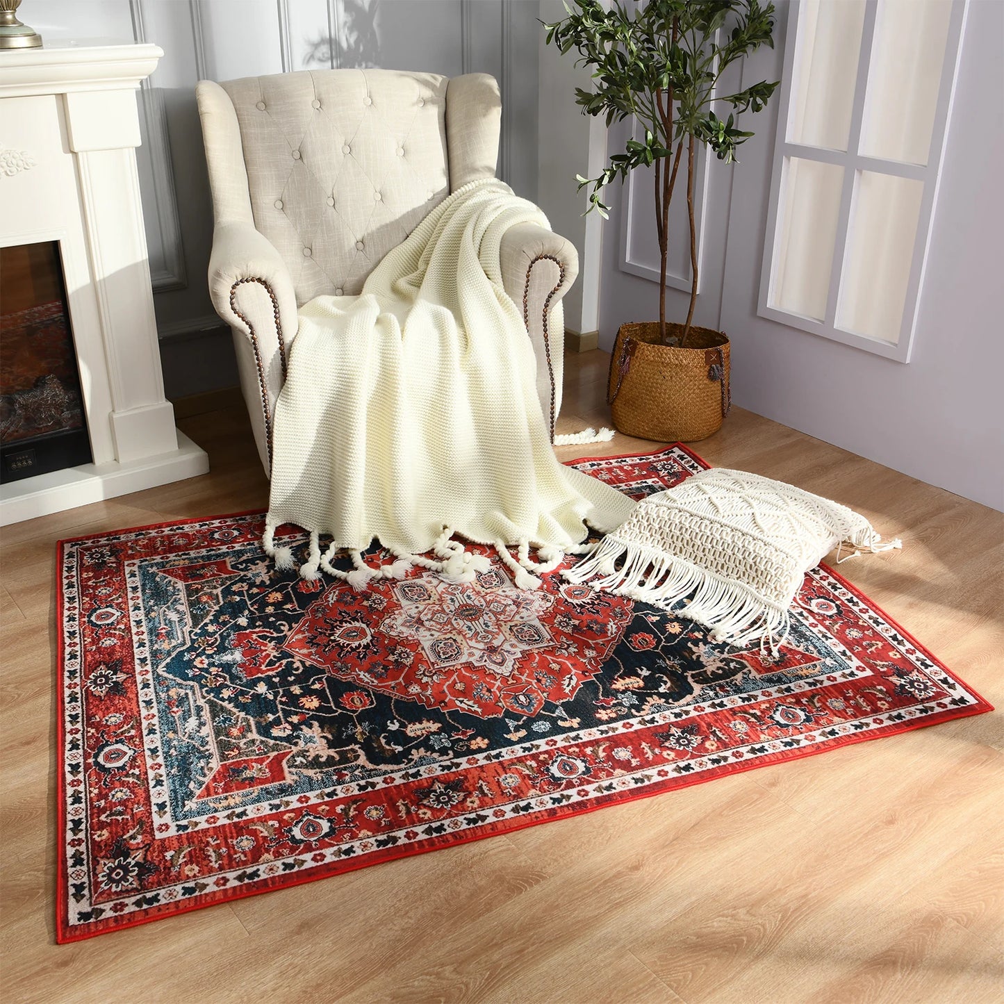 Boho Vintage Washable Non-Slip Soft Accent Bedroom Rug