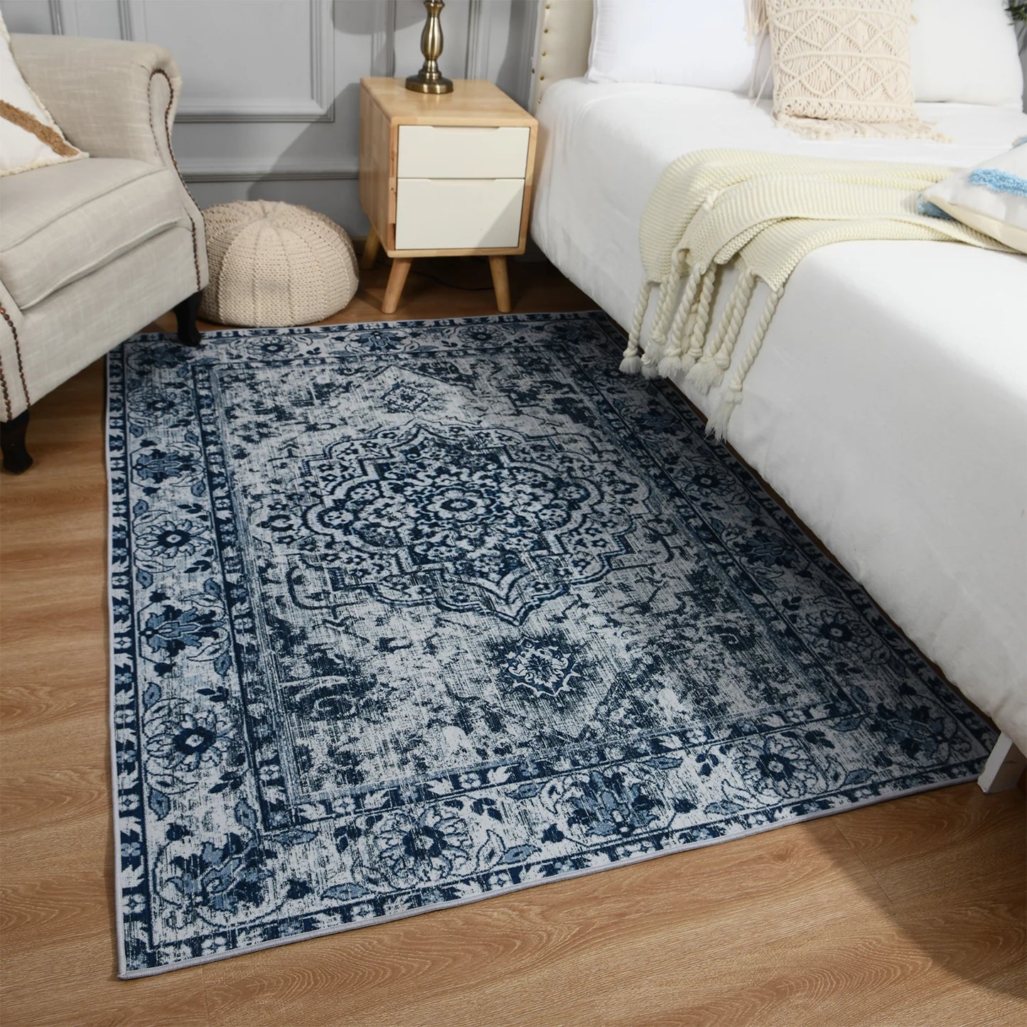 Boho Vintage Washable Non-Slip Soft Accent Bedroom Rug