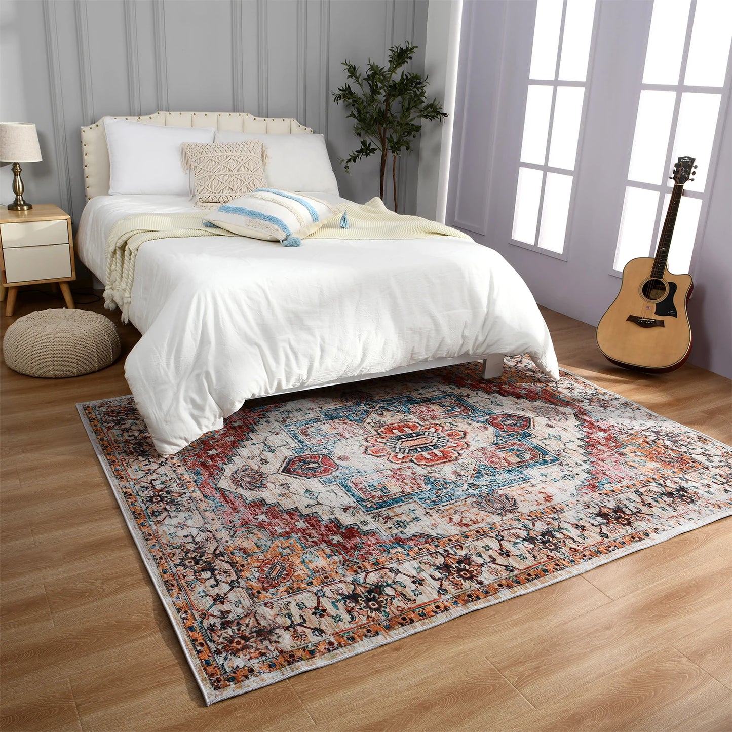 Boho Vintage Washable Non-Slip Soft Accent Bedroom Rug