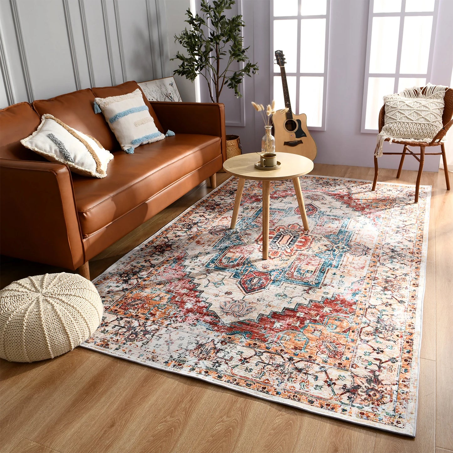 Boho Vintage Washable Non-Slip Soft Accent Bedroom Rug