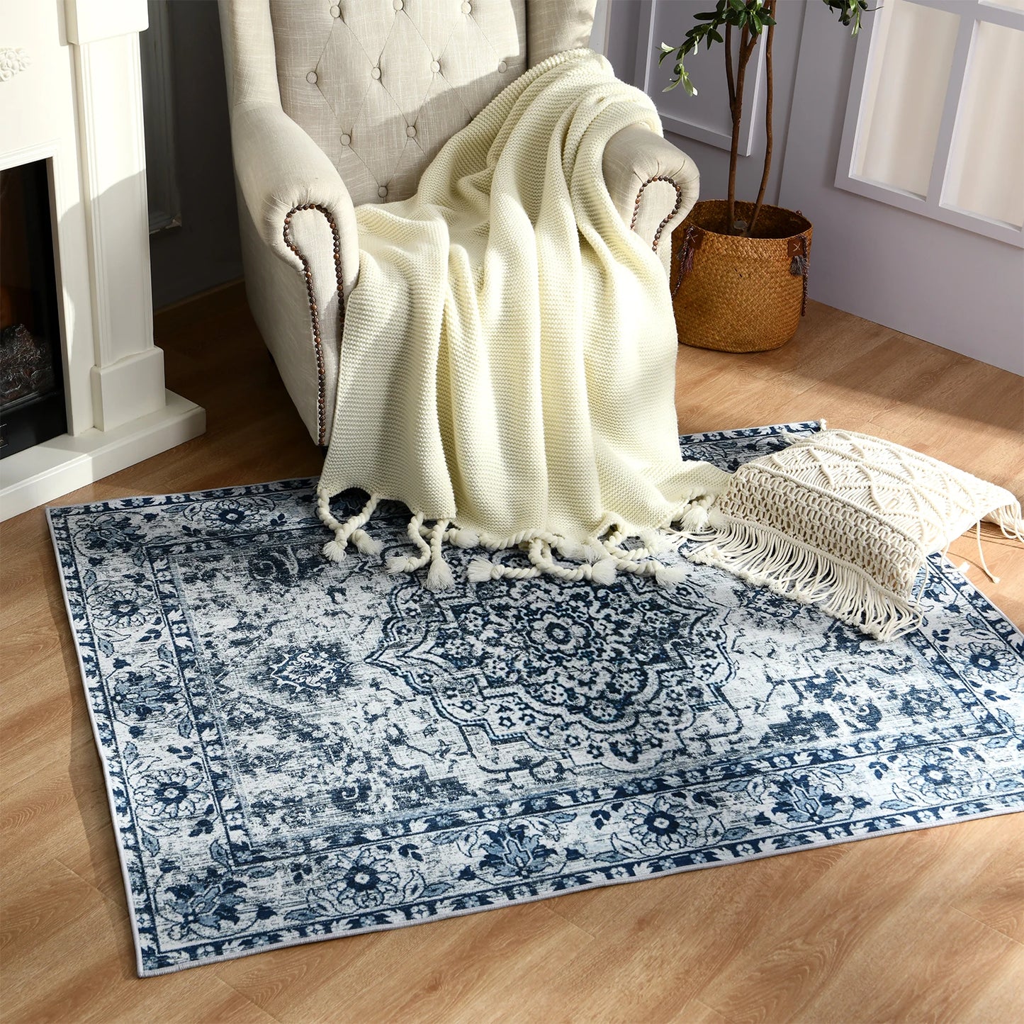 Boho Vintage Washable Non-Slip Soft Accent Bedroom Rug