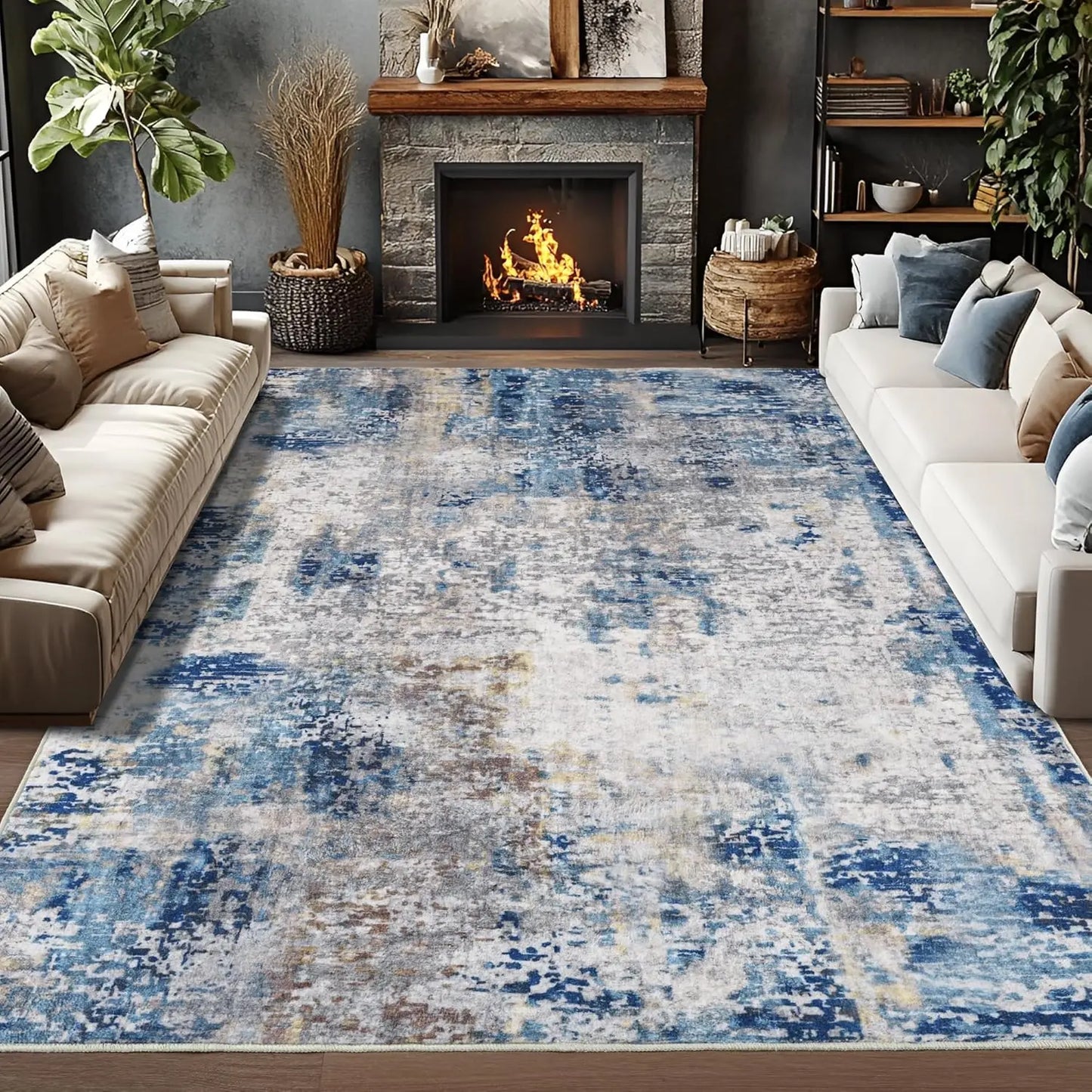 Modern Abstract Soft Non Slip Machine Washable Area Rug