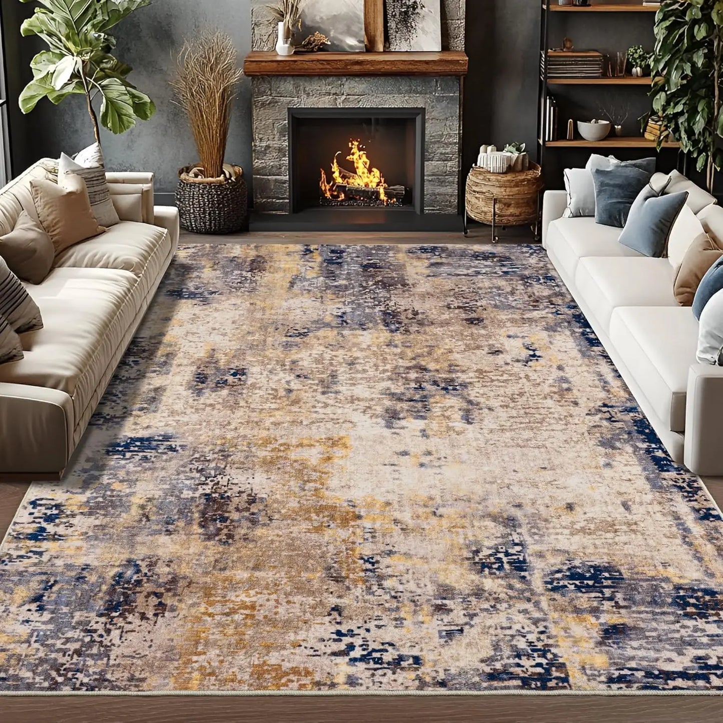 Modern Abstract Soft Non Slip Machine Washable Area Rug