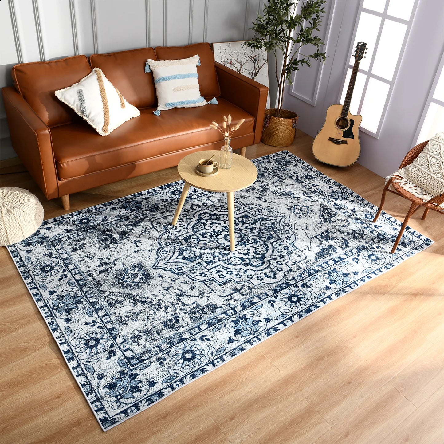 Boho Vintage Washable Non-Slip Soft Accent Bedroom Rug