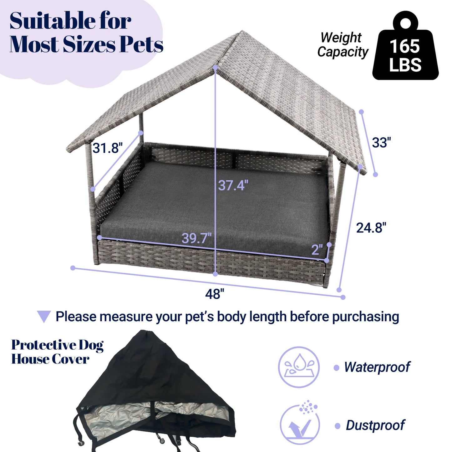 Wicker Dog House With Elevated Canopy Bed For Outdoors