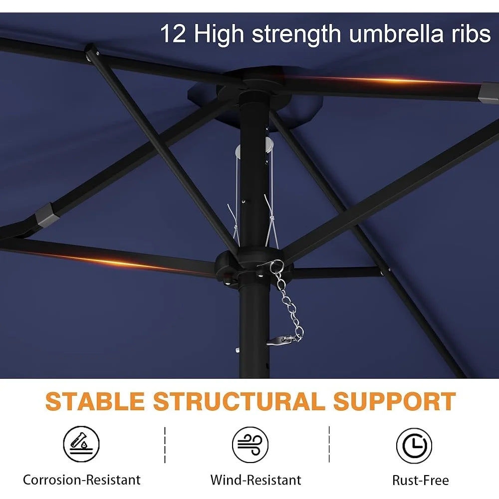 Double Sided Patio Umbrella With Base Crank Handle