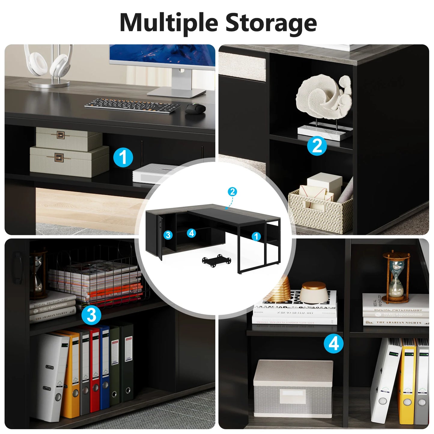 Tribesigns L Shaped Executive Desk With Cabinet Storage