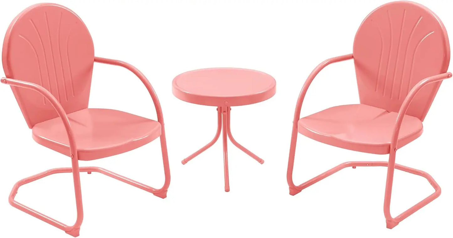 Retro Metal Patio Bistro Set With Motion Armchairs And Table