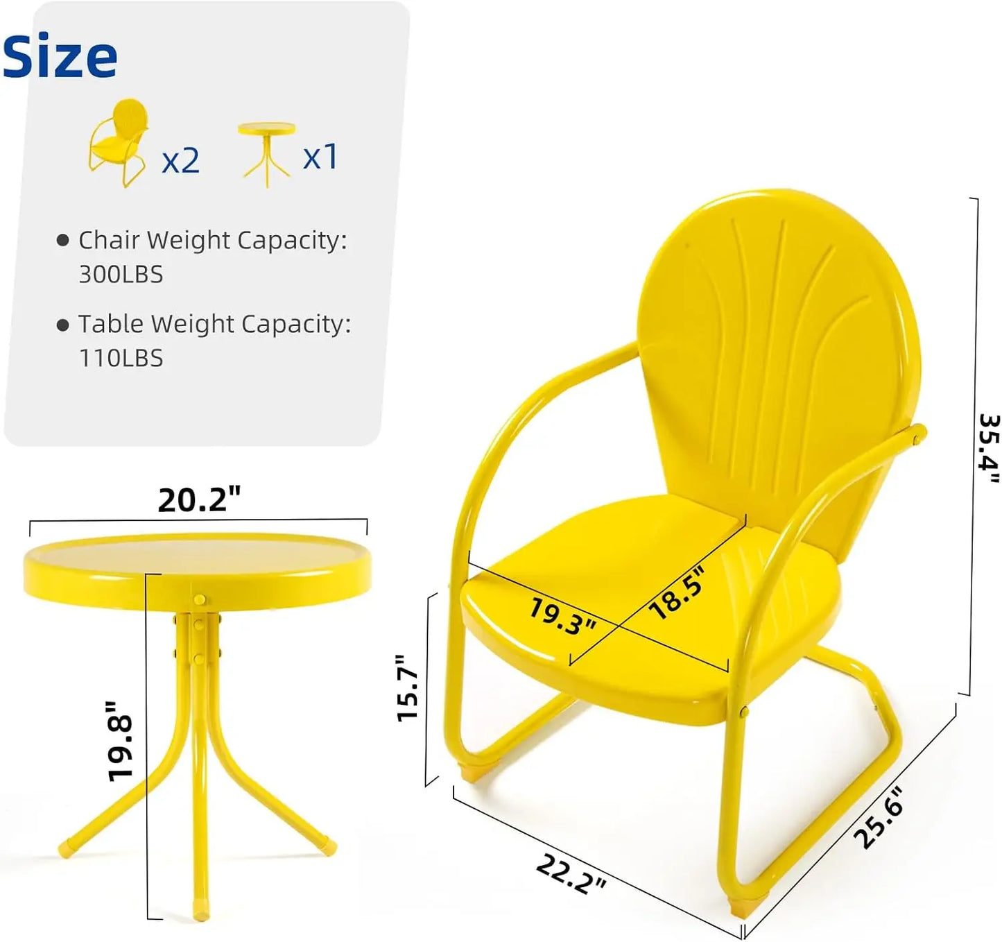Retro Metal Patio Bistro Set With Motion Armchairs And Table