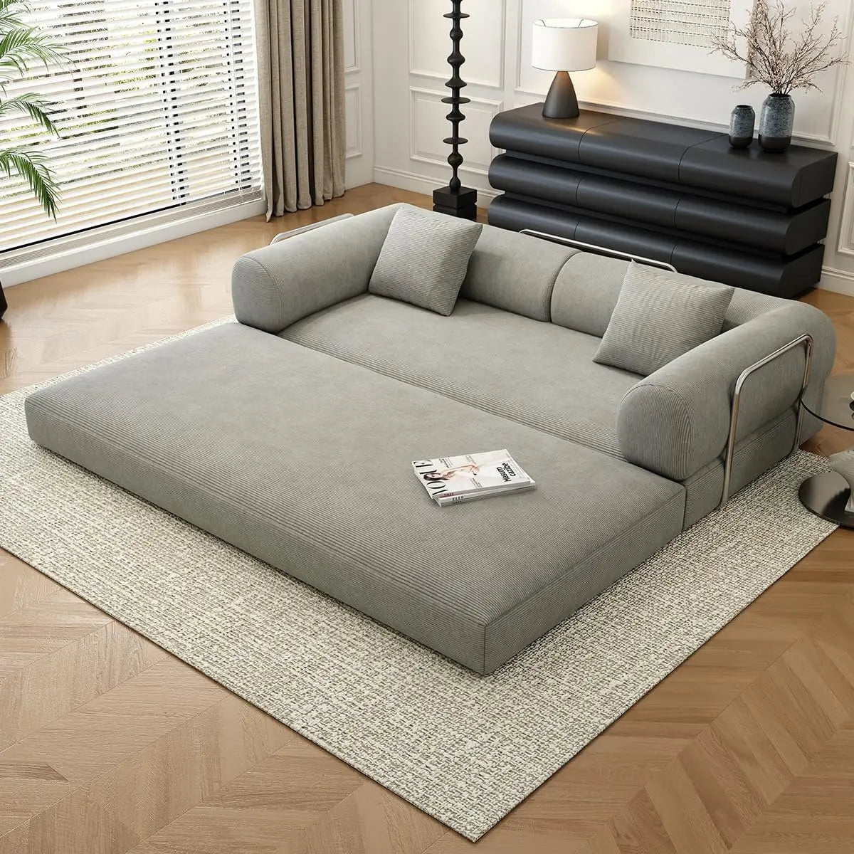 Corduroy Convertible Sofa Bed Modern Frameless Style