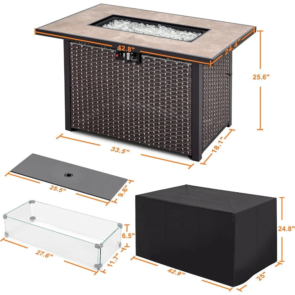 Propane Gas Fire Pit Table With Ceramic Top Rattan Frame
