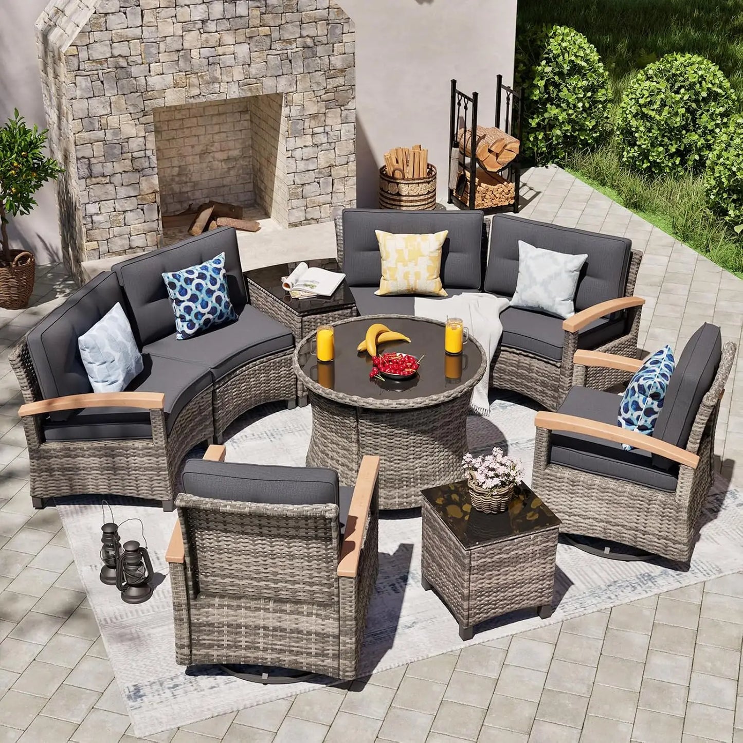 Stylish Half Moon Rattan Patio Conversation Furniture Set