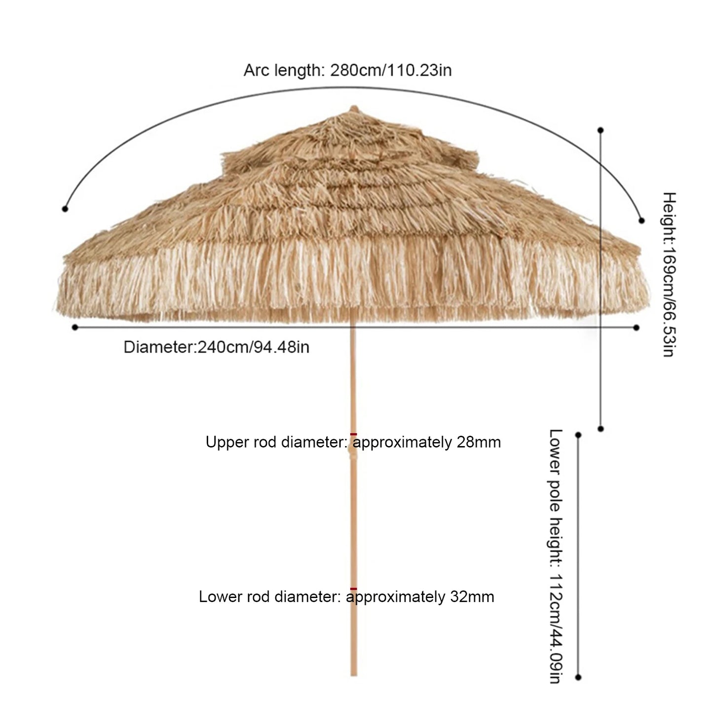 Thatched Tiki Umbrella With UV Protection For Outdoor Gardens