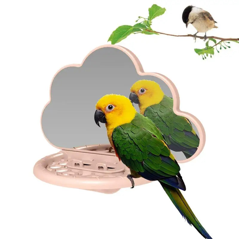 Bird Mirror with Perch for Cockatiels and Parakeets
