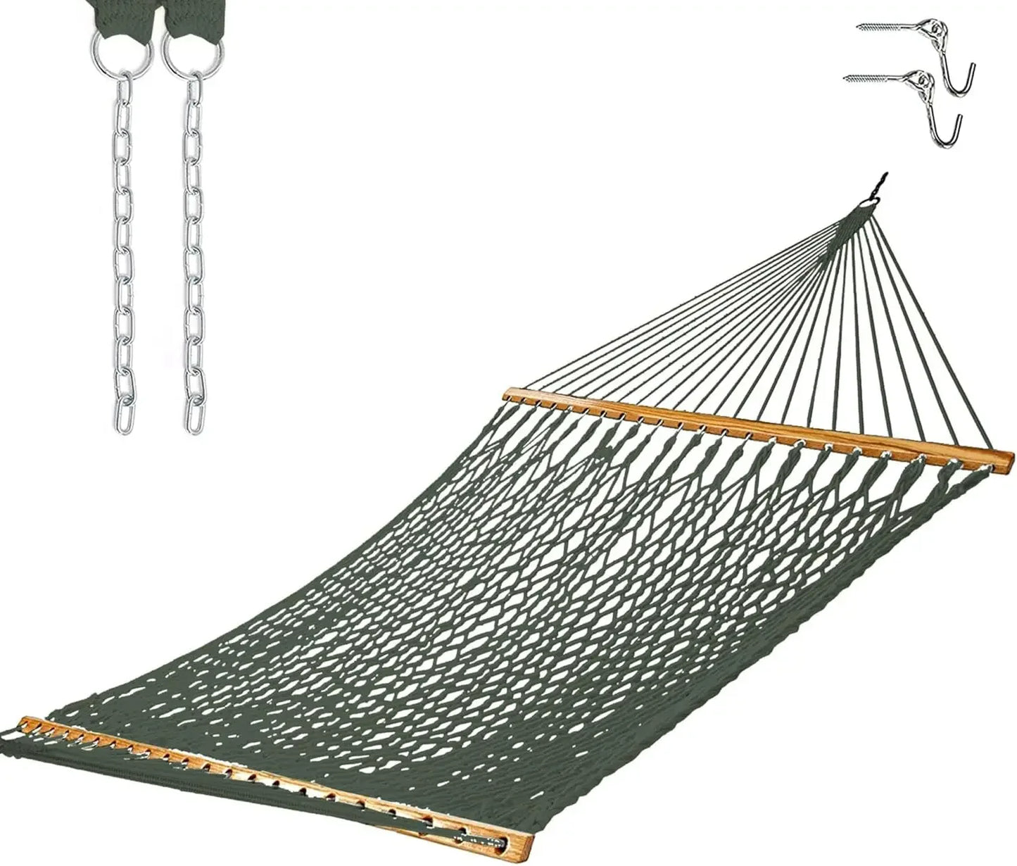 Castaway Living 13 ft. Double Traditional Hand Woven Cotton Rope Hammock with Free Extension Chains & Tree Hooks, Designed in Th