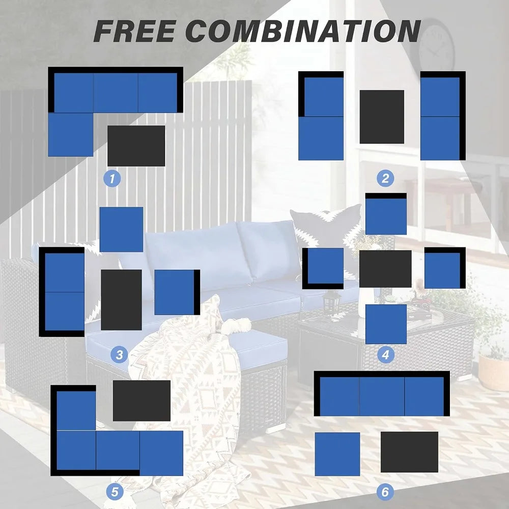 Durable 5-Piece Outdoor Patio Furniture Set, Up to 360 lbs Capacity, Wicker Sectional Sofa with Glass Top Coffee Table, Ideal fo