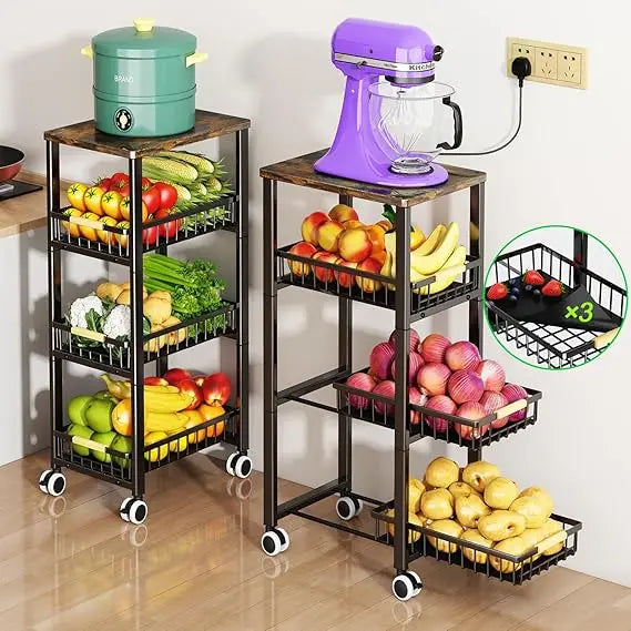 Four Tier Fruit And Vegetable Storage Basket On Wheels