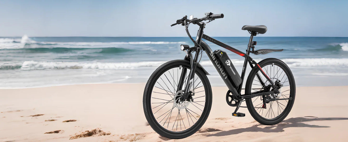 Mountain Electric Bike Adults 500W Peak Motor 26'' Tires Front Suspension Electric Bicycle 25-37Miles 7-Speed Lightweight E-MTB