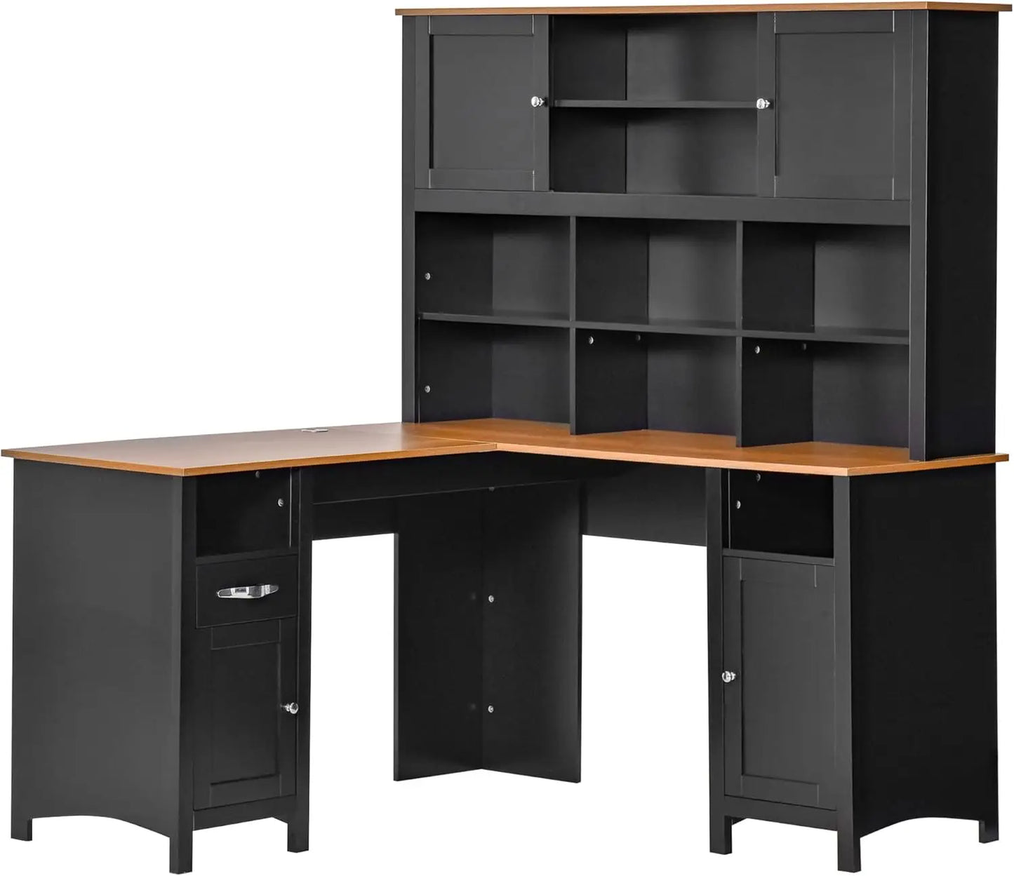 L Shaped Corner Desk With Hutch And Storage Cabinet
