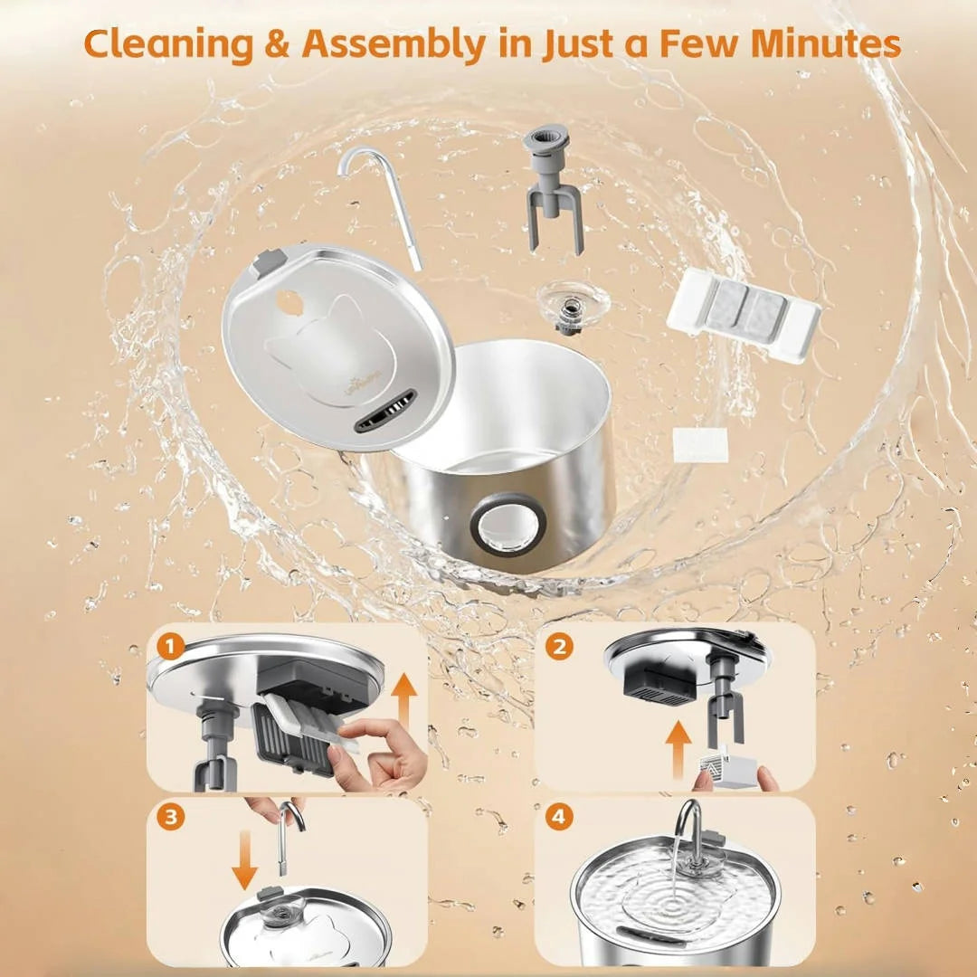 Stainless Steel Cat Water Fountain Automatic With Replaceable Filters