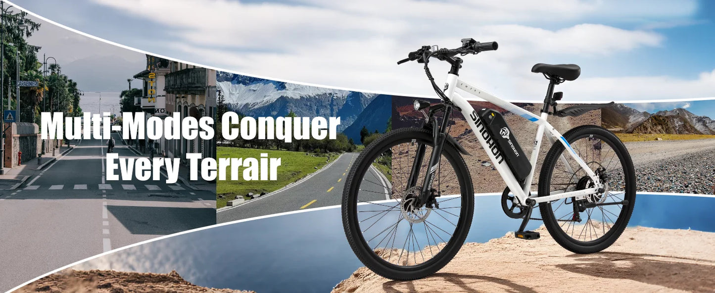 Mountain Electric Bike Adults 500W Peak Motor 26'' Tires Front Suspension Electric Bicycle 25-37Miles 7-Speed Lightweight E-MTB