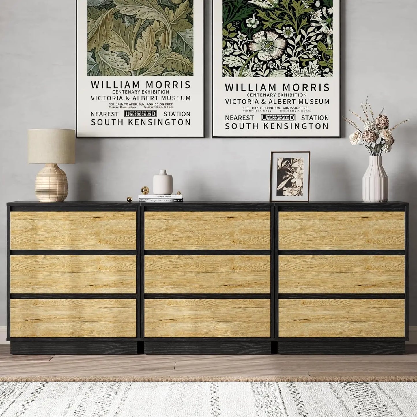 RoyaCraft Wide Nightstand Set Of 3 Drawers Bedside Tables