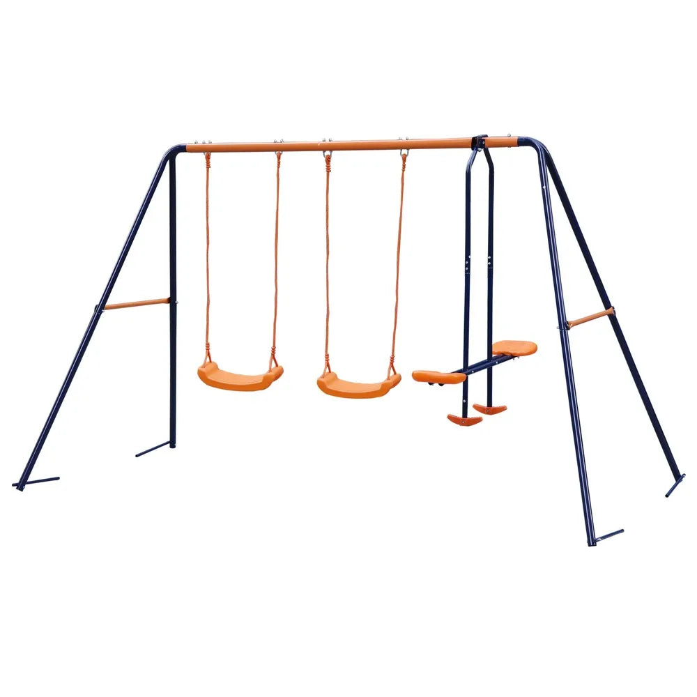 Outdoor Kids Swing Set W/2 Seats & 1 Glide Swing Set for Backyard 440lb Capacity