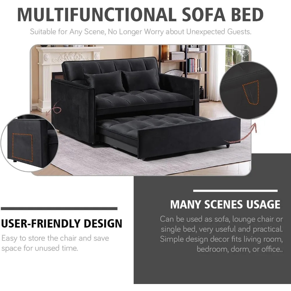 Velvet Convertible Sofa Bed With Pull Out Sleeper Fabric