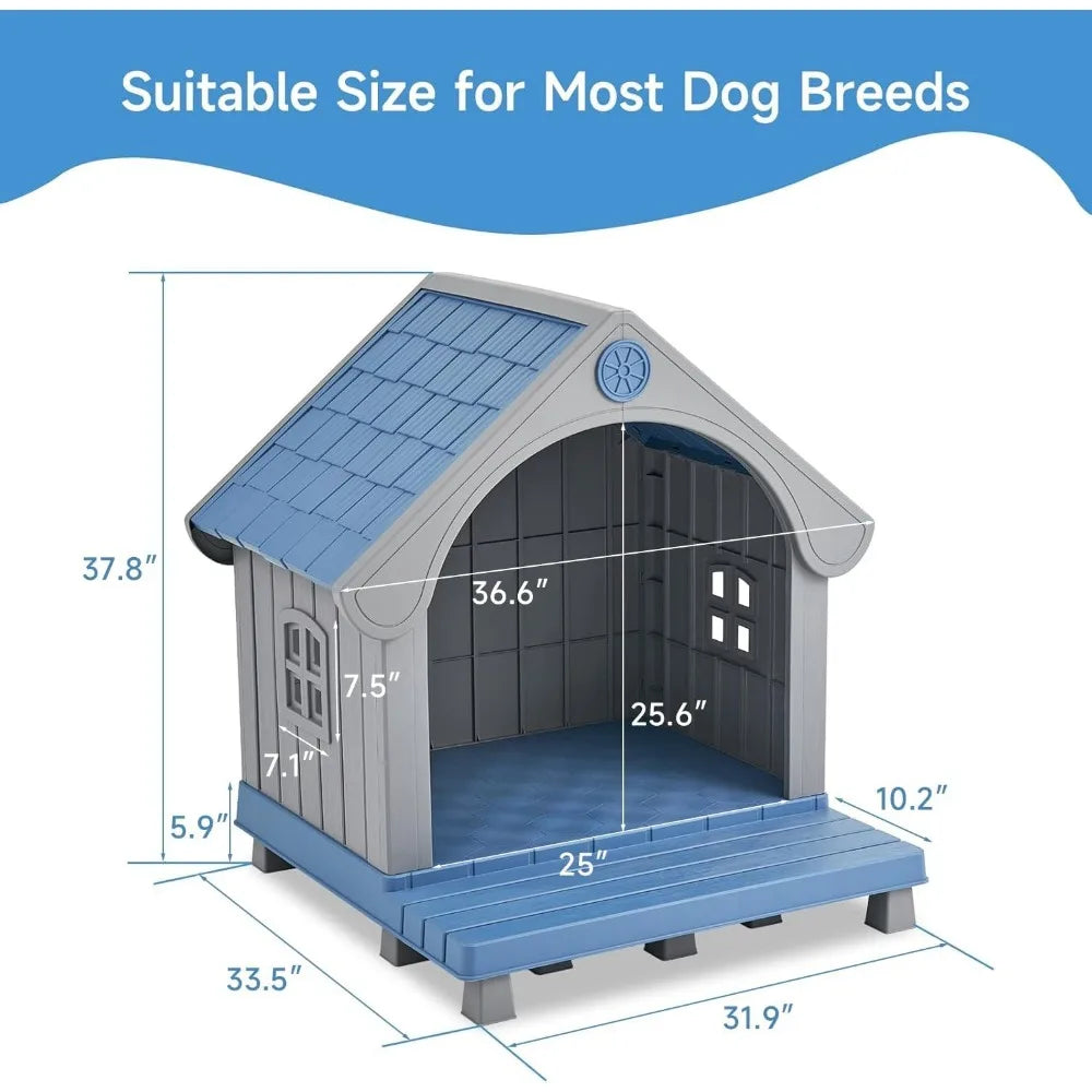 Large Outdoor Dog House with Elevated Floor & Ventilation – Waterproof