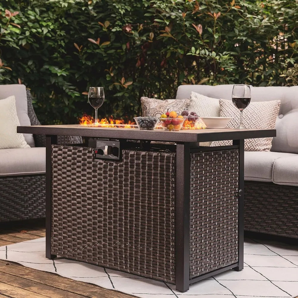 Propane Gas Fire Pit Table With Ceramic Top Rattan Frame