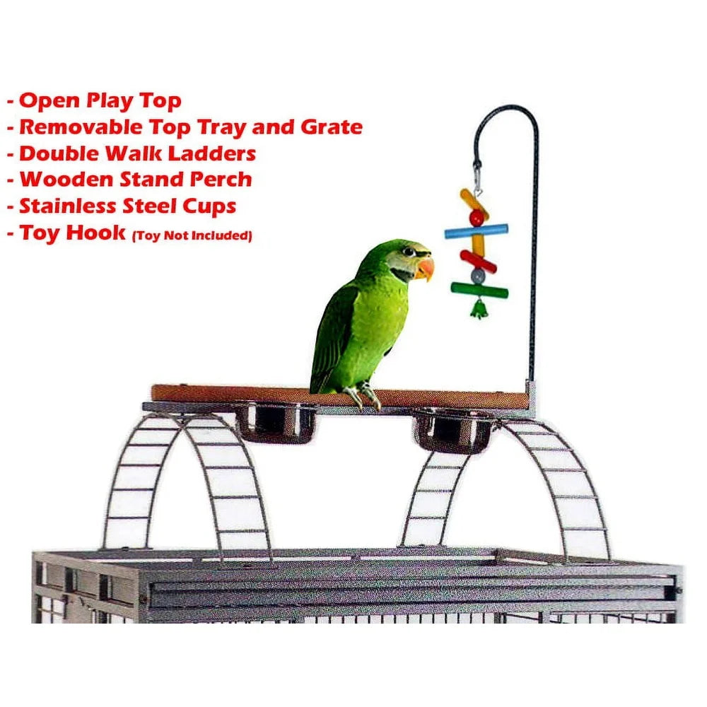 Sturdy Wrought Iron Parrot Rolling Cage with Double Ladders