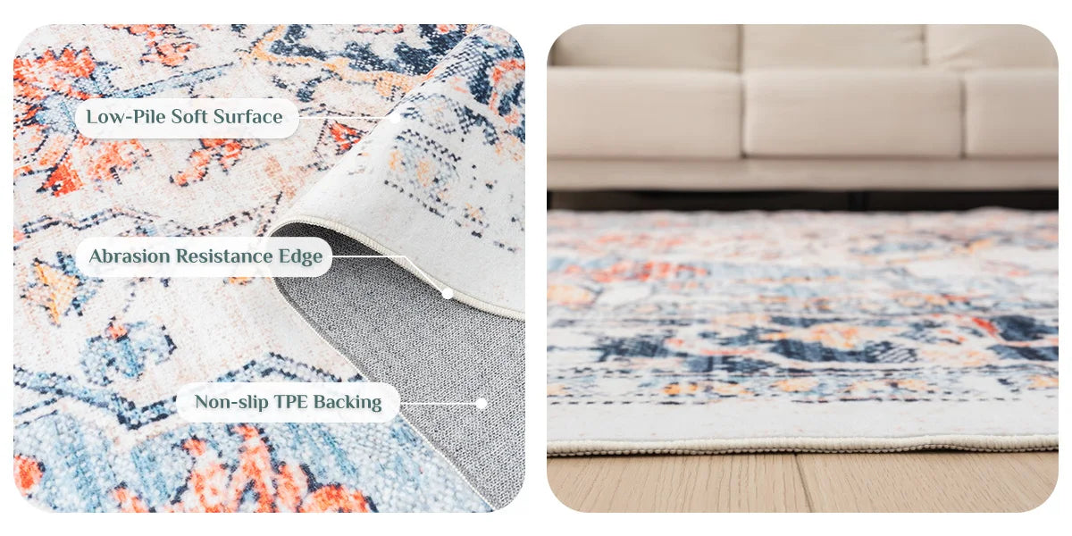 Vintage Boho Washable Non Slip Area Rug Kilim Style