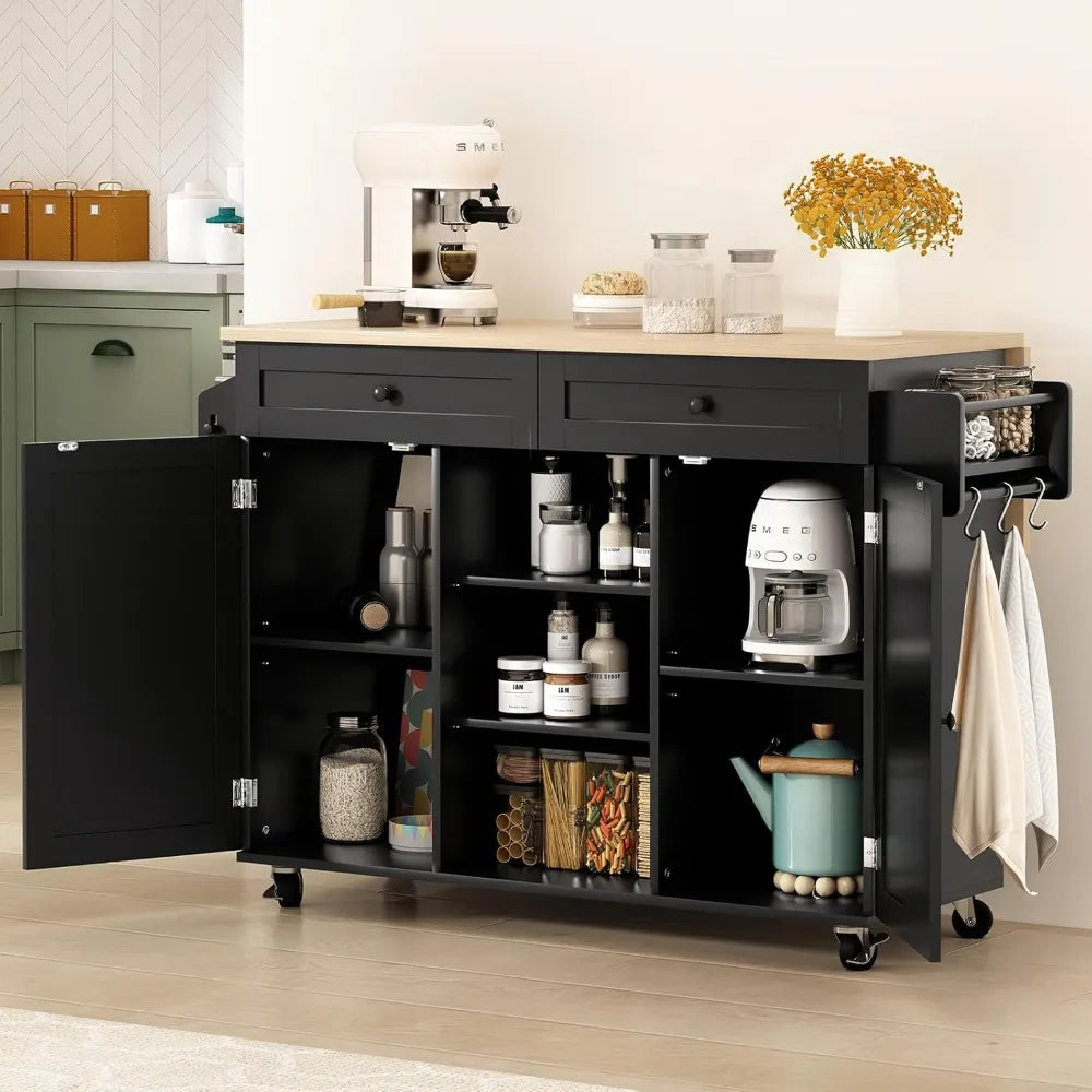 Rolling Kitchen Island Cart with Drop Leaf and Storage Solutions