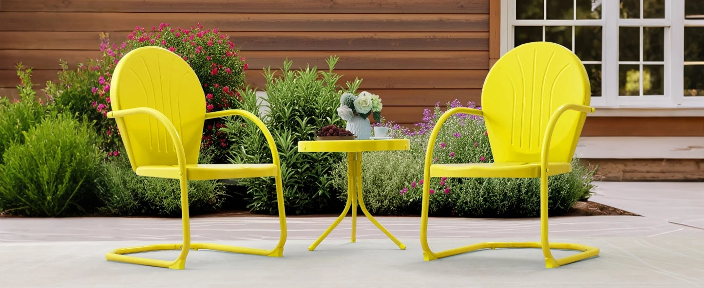 Retro Metal Patio Bistro Set With Motion Armchairs And Table