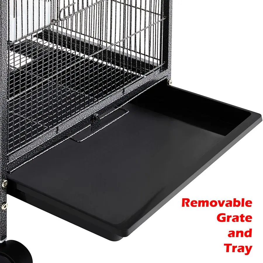 Deluxe Open Top Bird Cage With Rolling Stand For Parrots