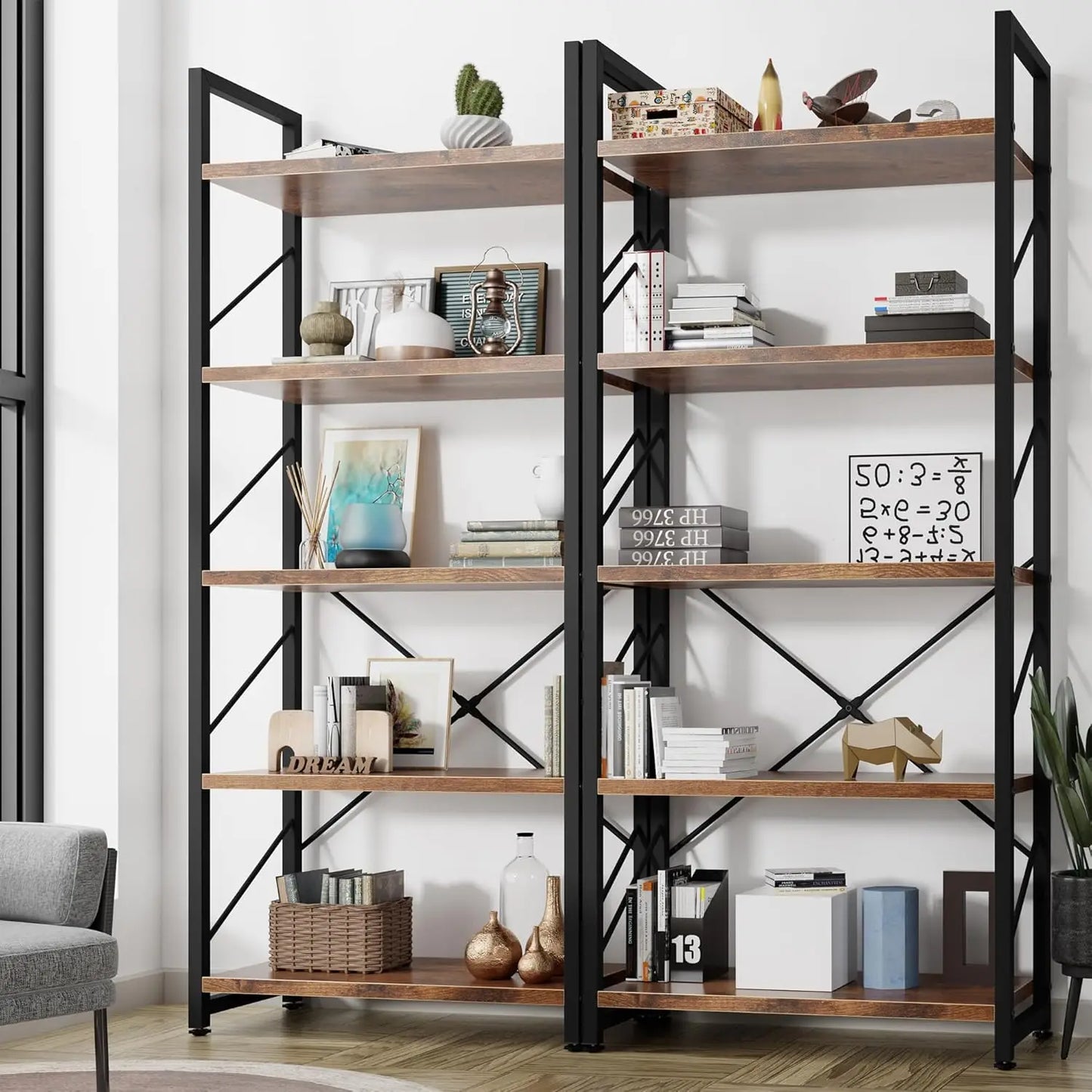 Five Tier Bookshelf Industrial Modern Design For Home