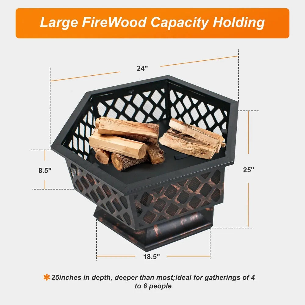 Hex Shaped Fire Pit Fireplace Outdoor Home Party Decor