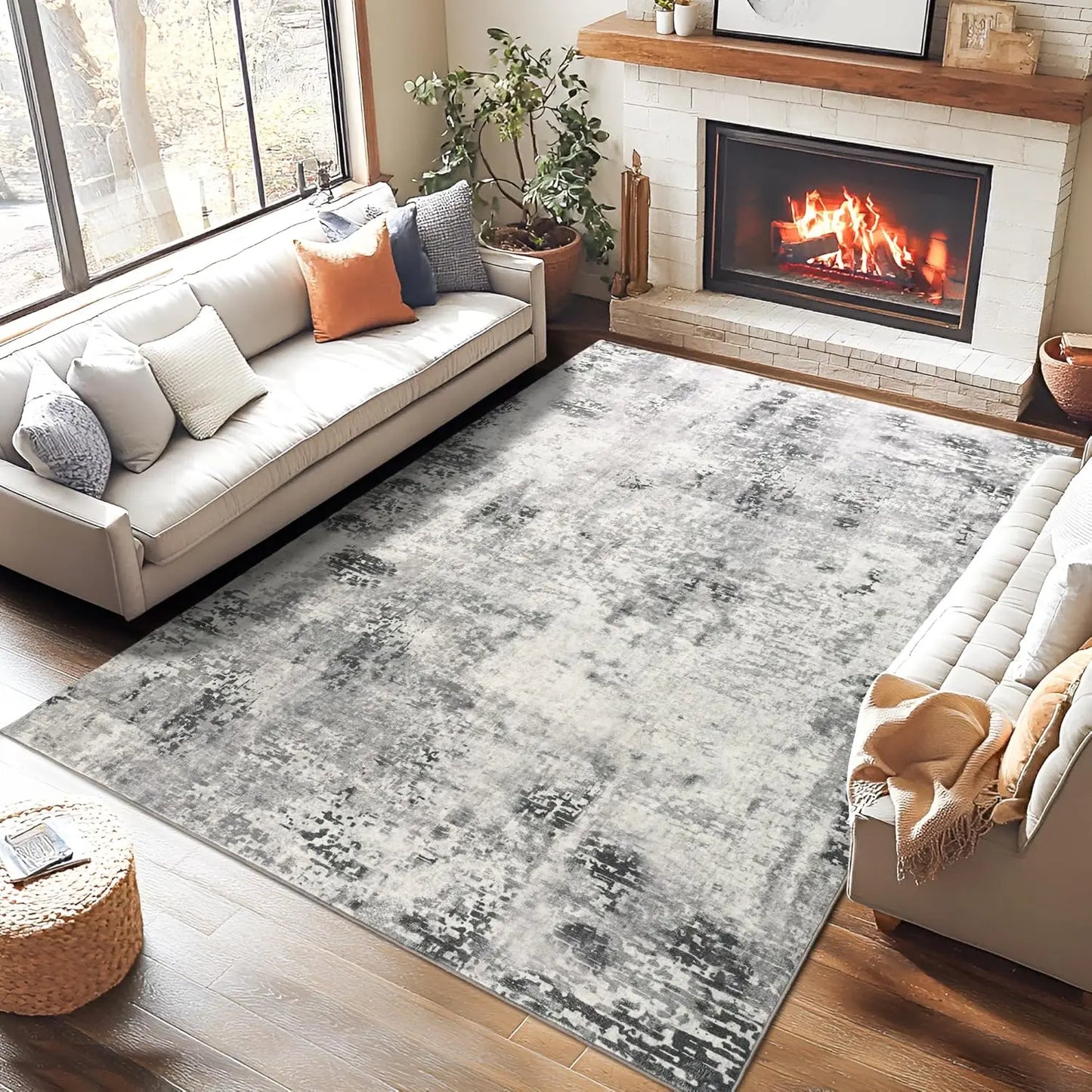 Modern Abstract Soft Non Slip Machine Washable Area Rug