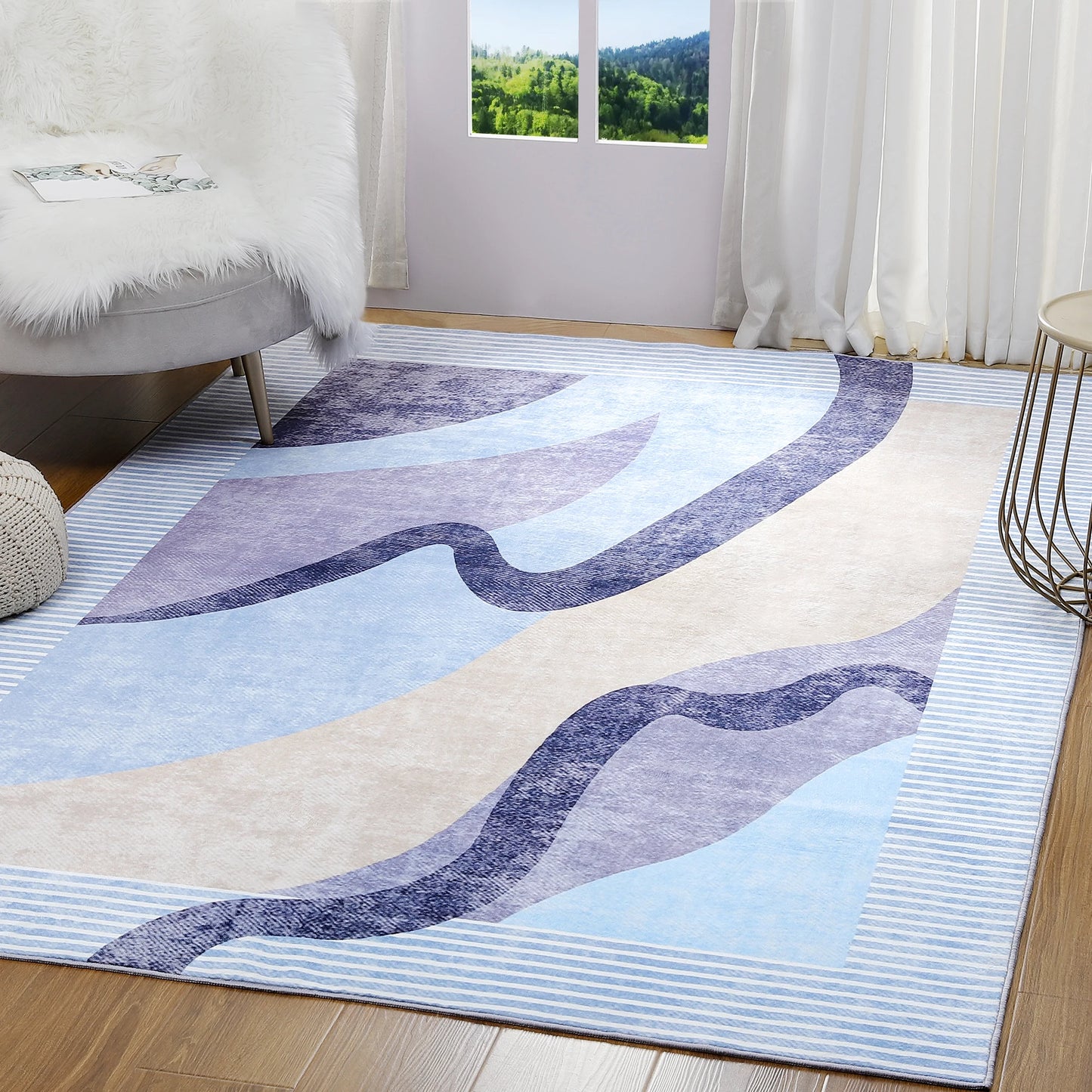 Machine Washable Vintage Area Rug With Non Slip Backing