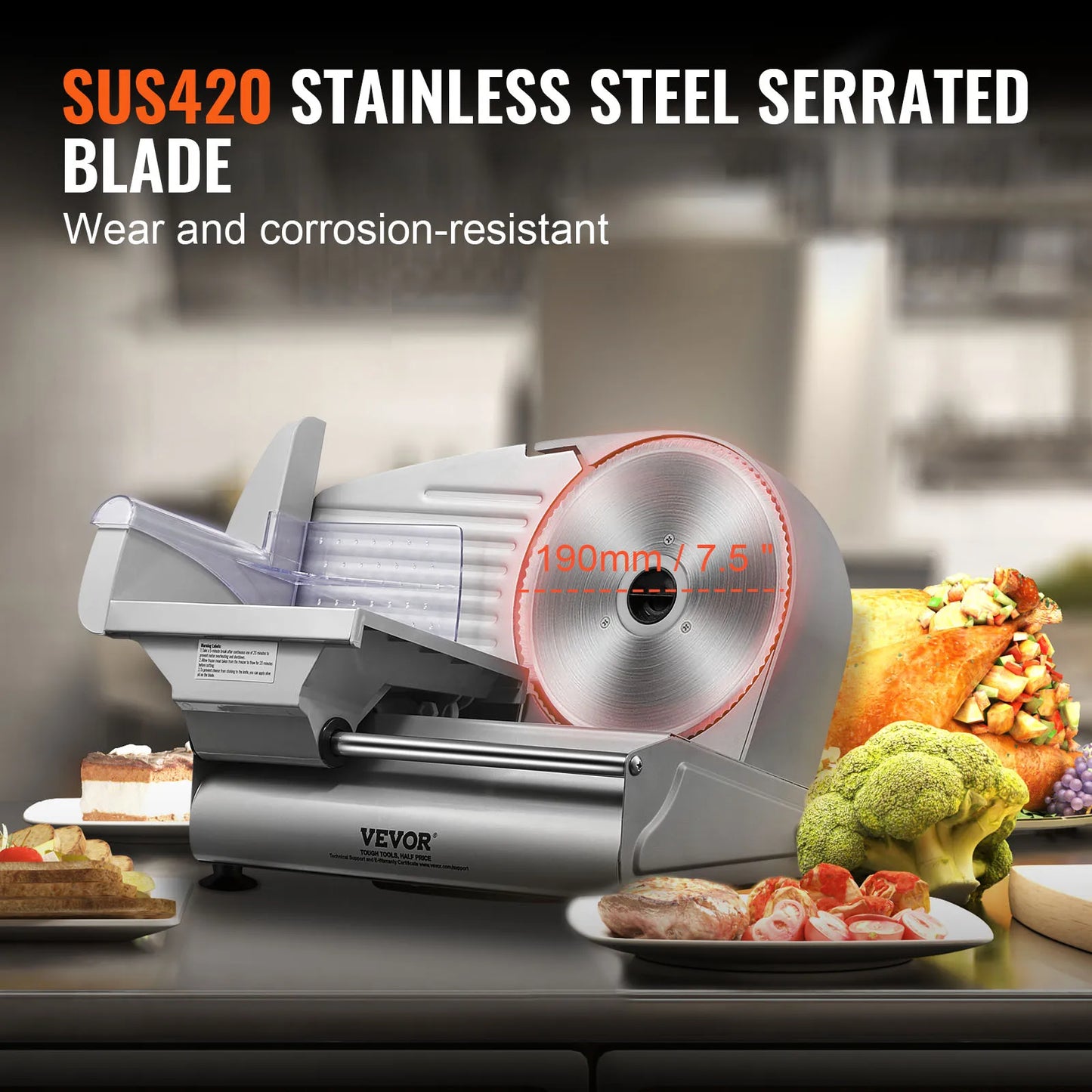 Electric Deli Food Slicer with Adjustable Thickness and Stainless Steel Blade