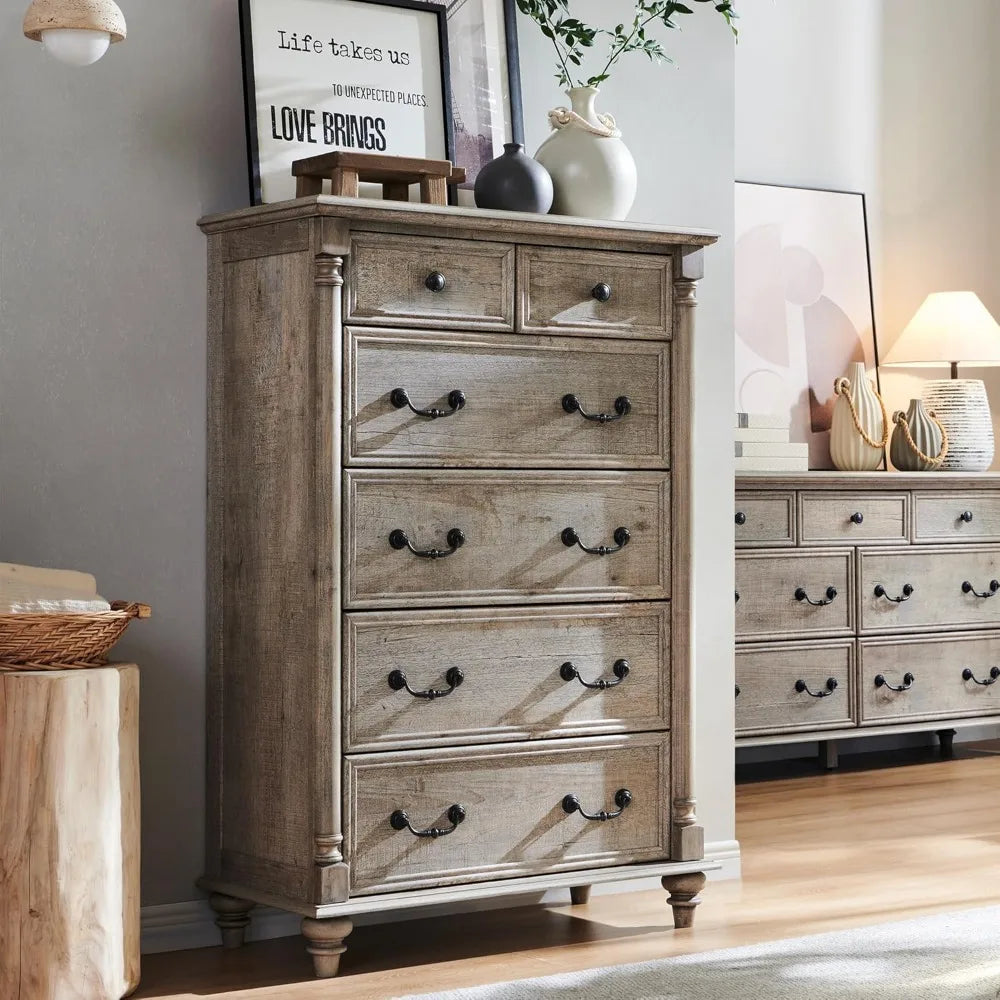 Farmhouse Six Drawer Rustic Bedroom Dresser Chest